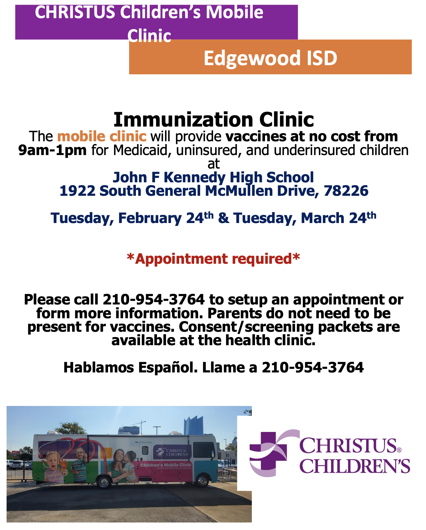 Christus Children's Mobile Clinic is Coming to EISD
