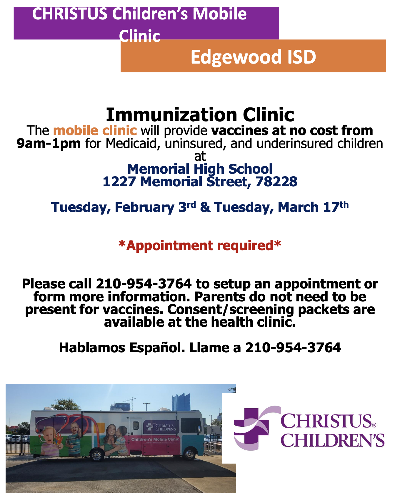 Christus Children's Mobile Clinic is Coming to EISD