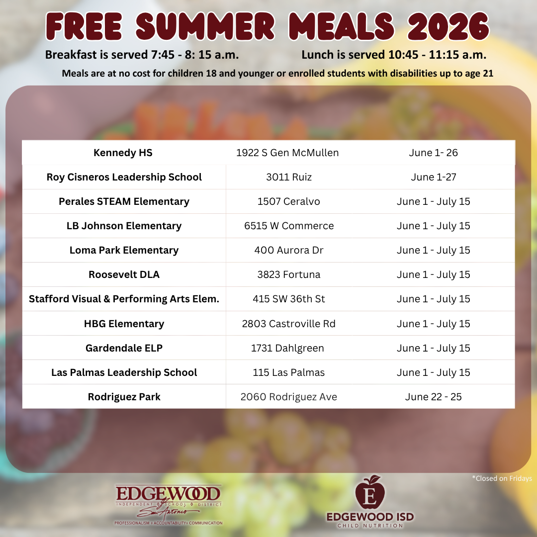 Free summer meal schedule, breakfast is as 7:45 am, lunch begins at 10:30 a.m.