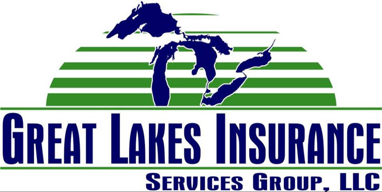 Great Lakes Insurance logo with great lakes outline over green stripes