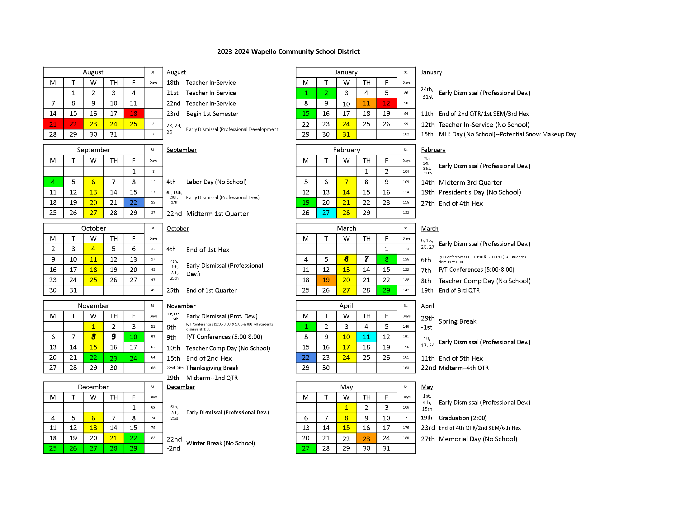 Wapello CSD 2023-2024 Calendar - Draft