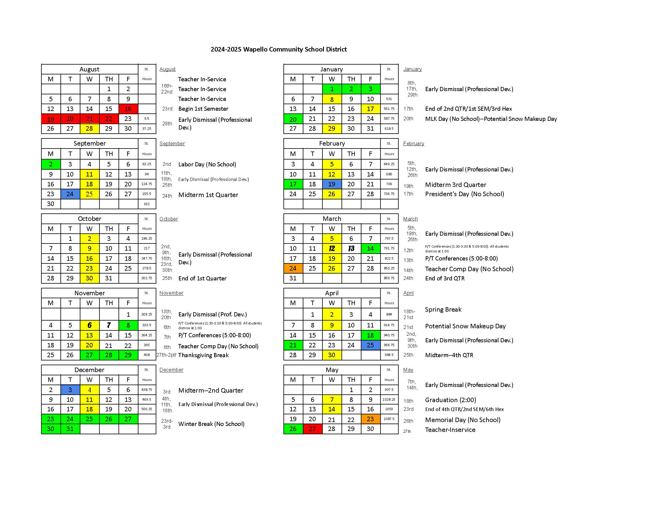 20242025 Wapello CSD Calendar Wapello Community Schools