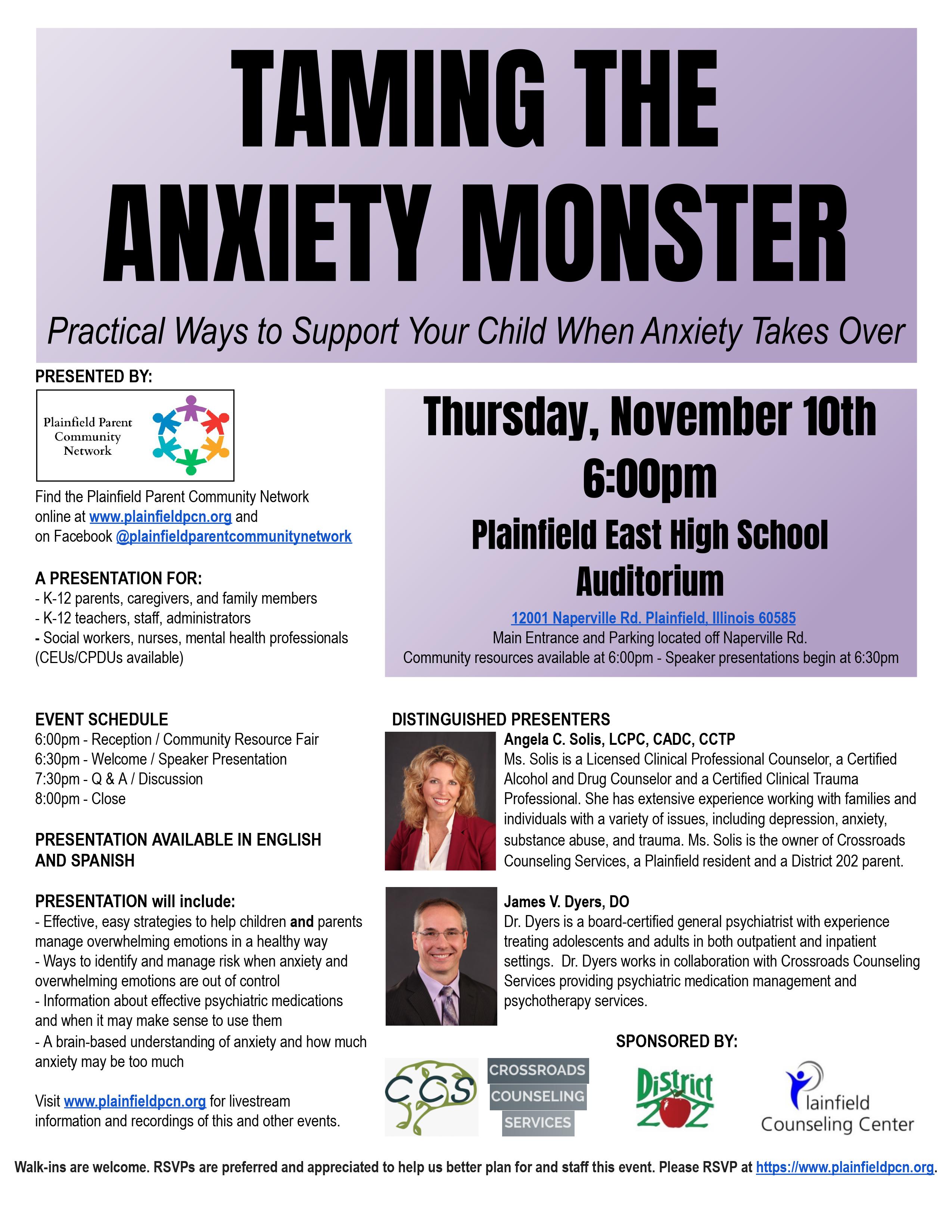 Taming Anxiety Monster flyer in english