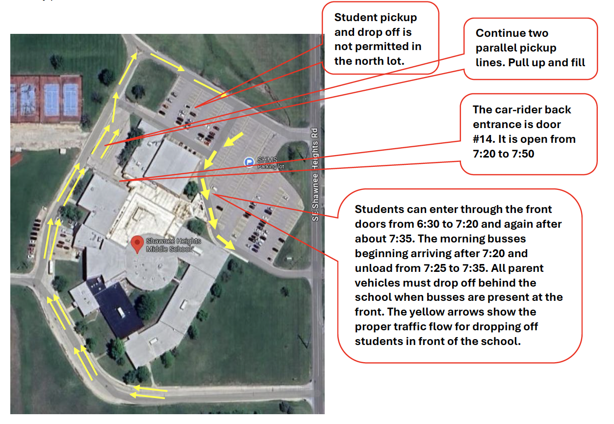 Map of Middle School Drop Off/Pick Up Instructions