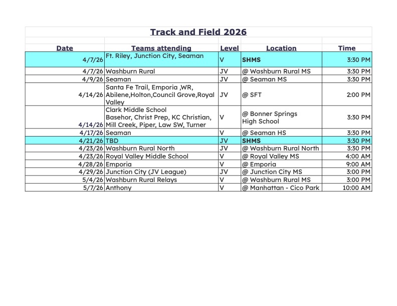 2026 Track Schedule
