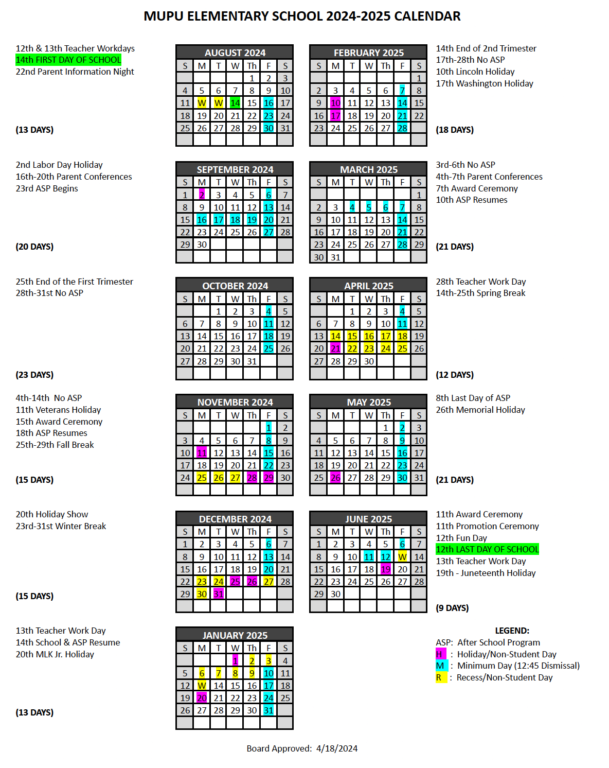 Annual Calendar | Mupu Elementary