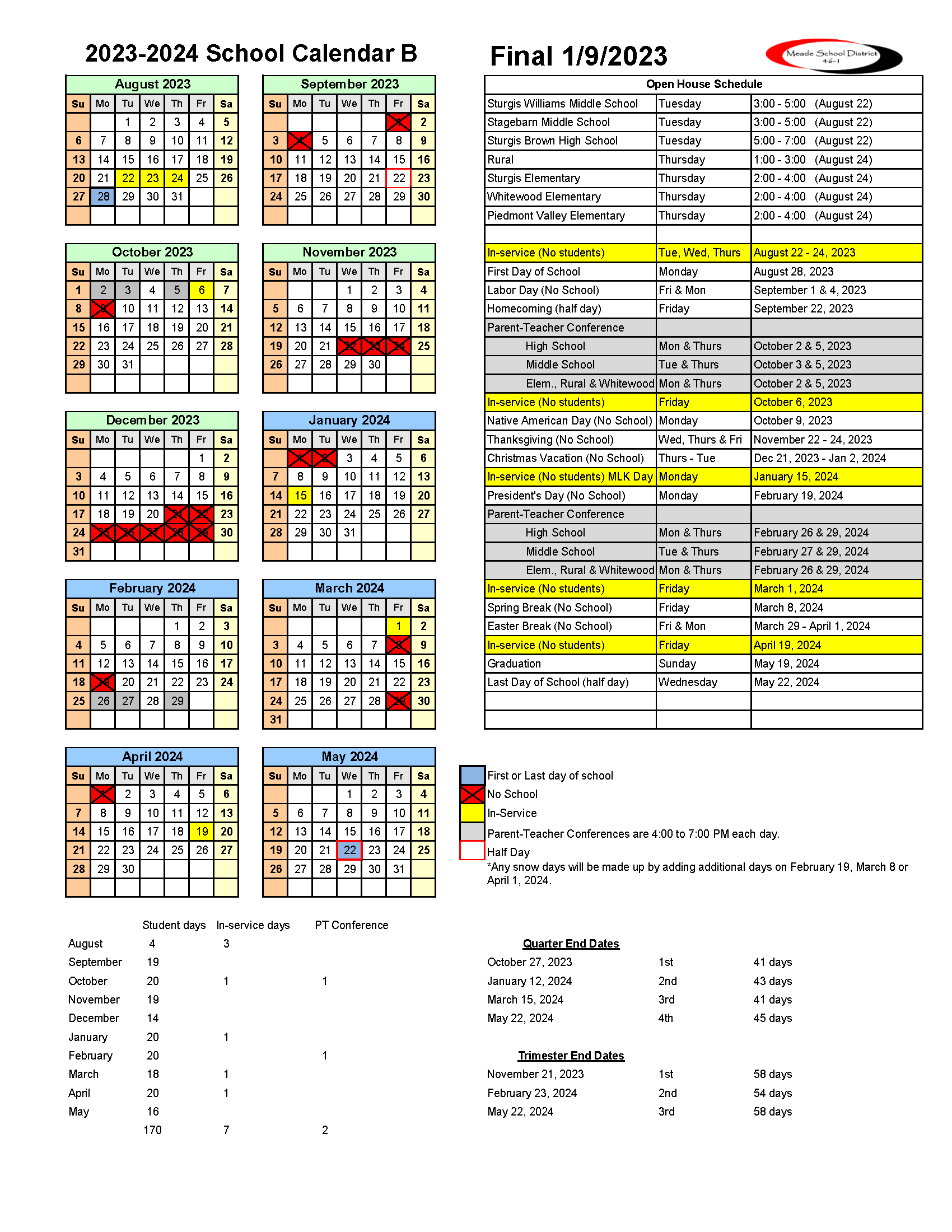 Academic School Calendars | Meade School District 46-1