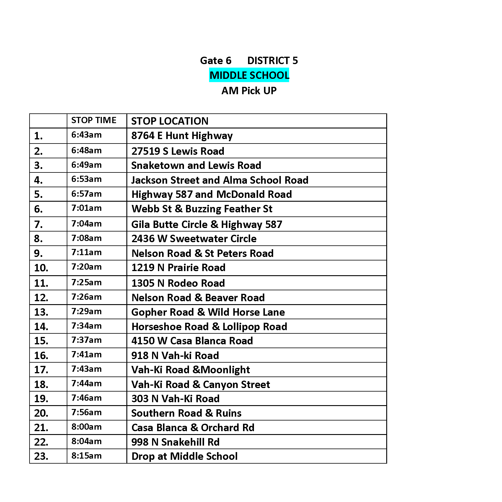 BUS ROUTE MS
