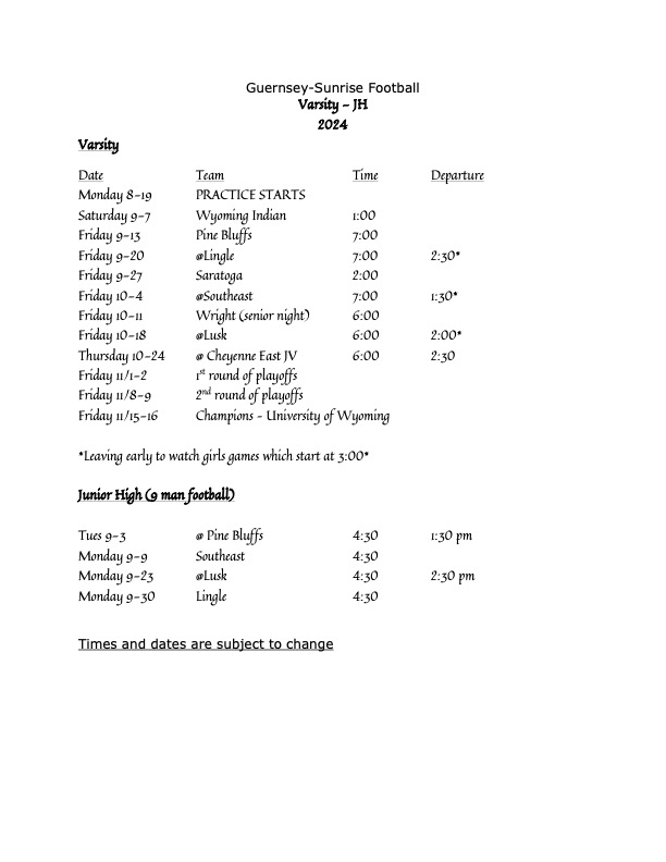 HS-JH Football Schedule