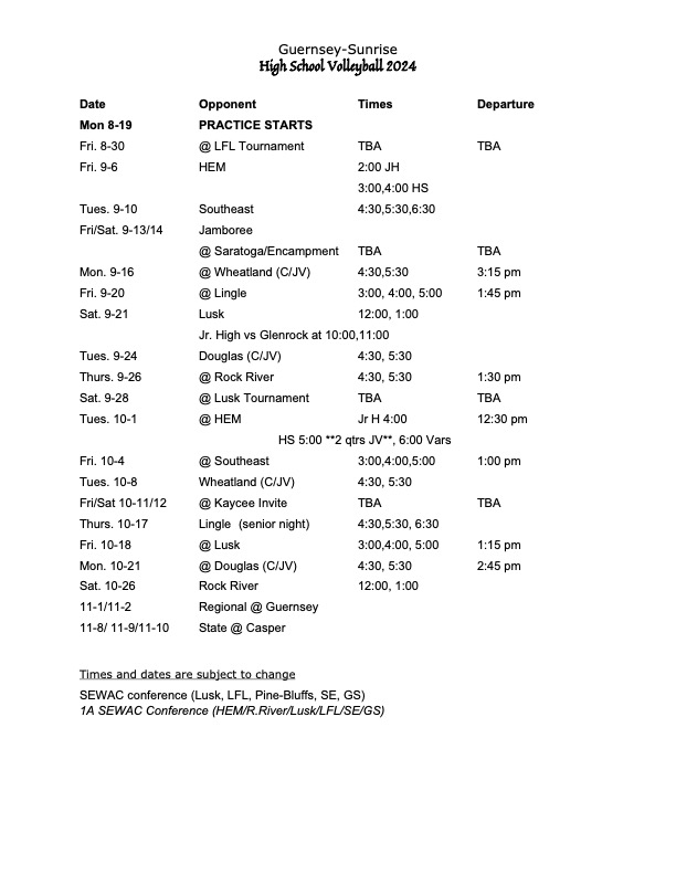 HS Volleyball Schedule