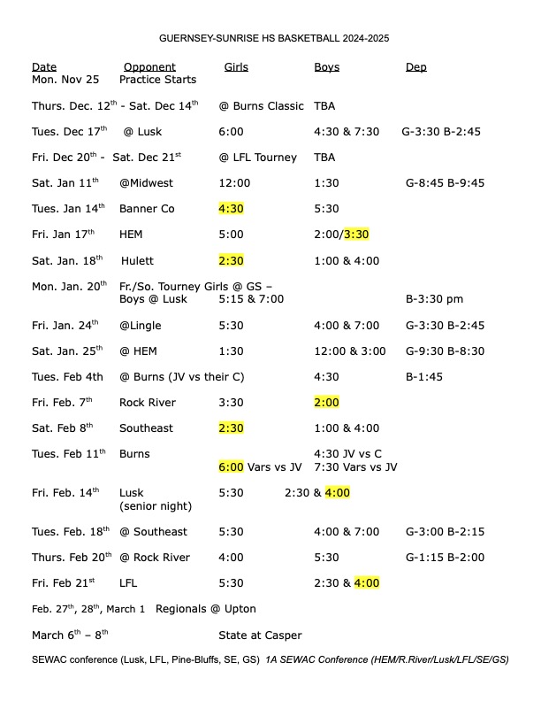 HS BBALL Schedule