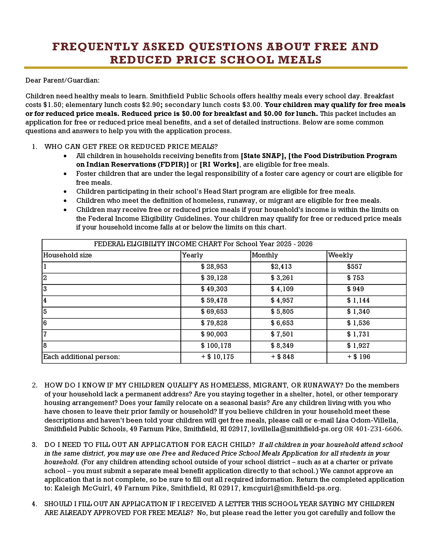 FY 26 Meal Benefits Application Packet