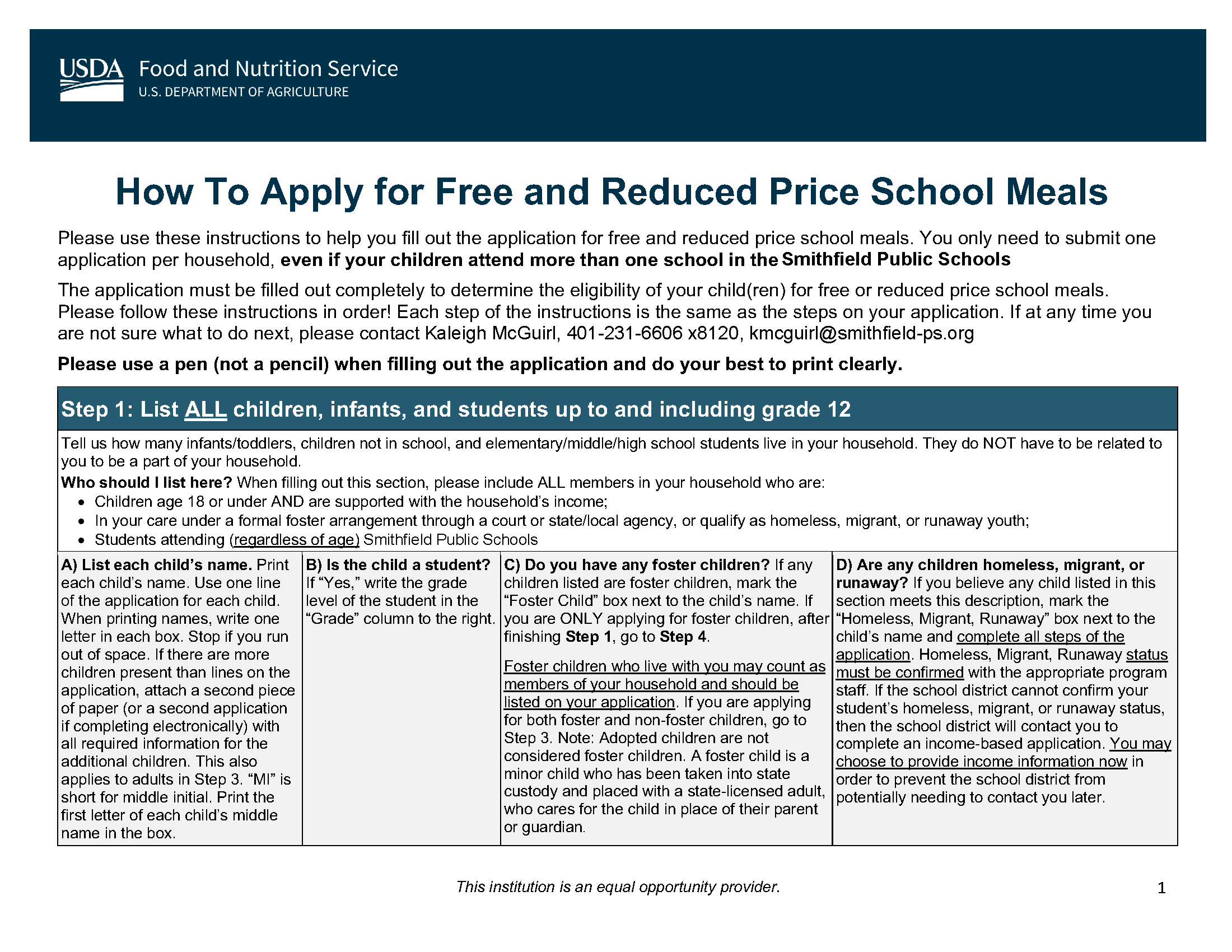 FY 26 Meal Benefits Application Packet