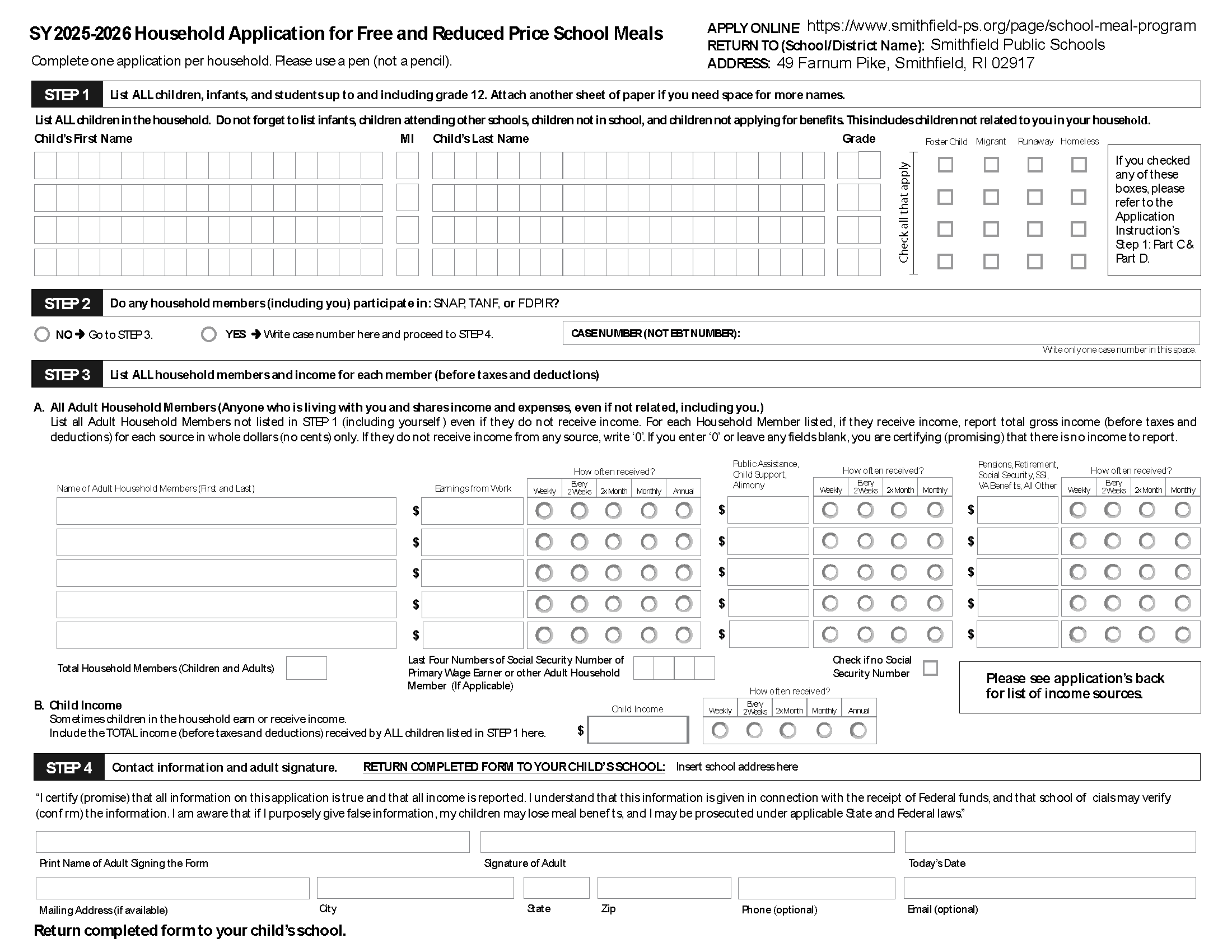 FY 26 Meal Benefits Application Packet