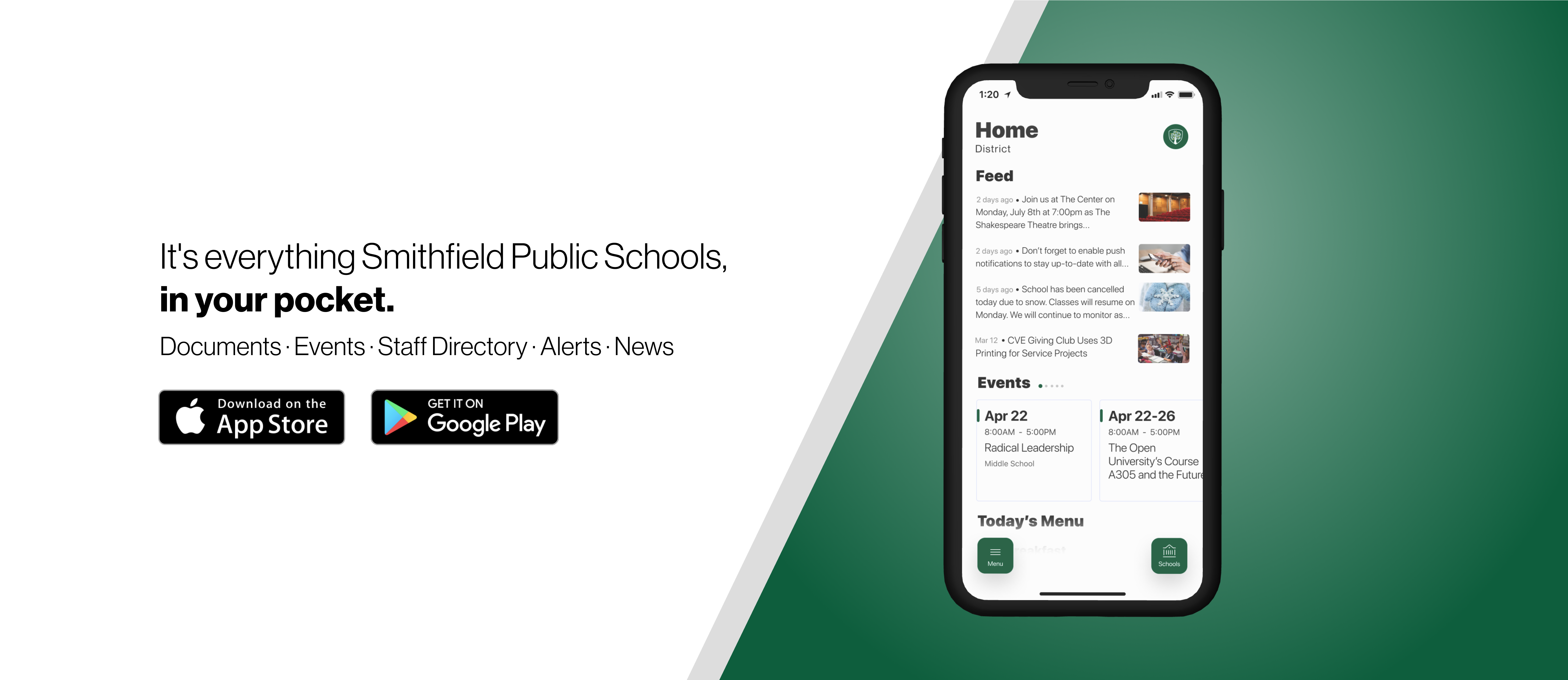 It's everything Smithfield Public Schools, in your pocket. Documents- Events- Staff Directory- Alerts-News- App Store and Google Play 