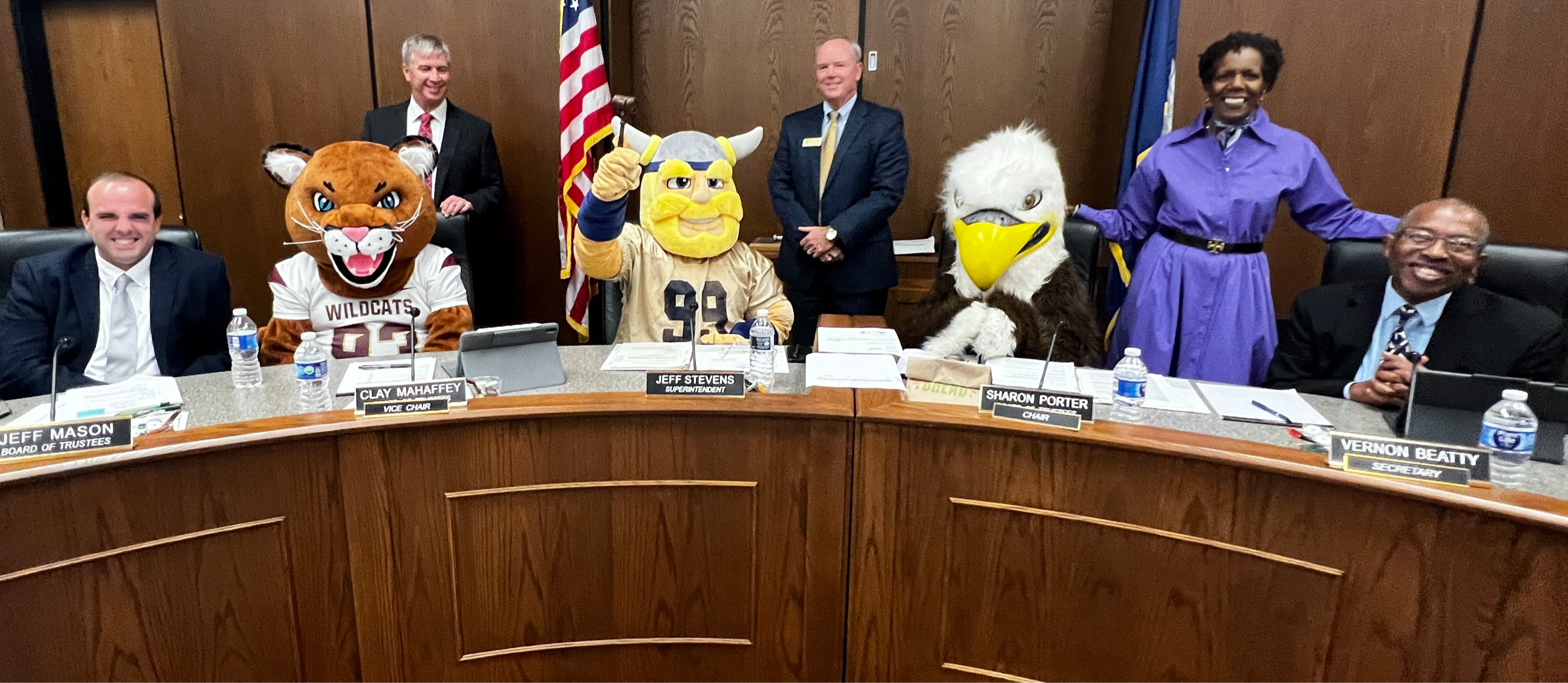 Board of Trustees with school mascots