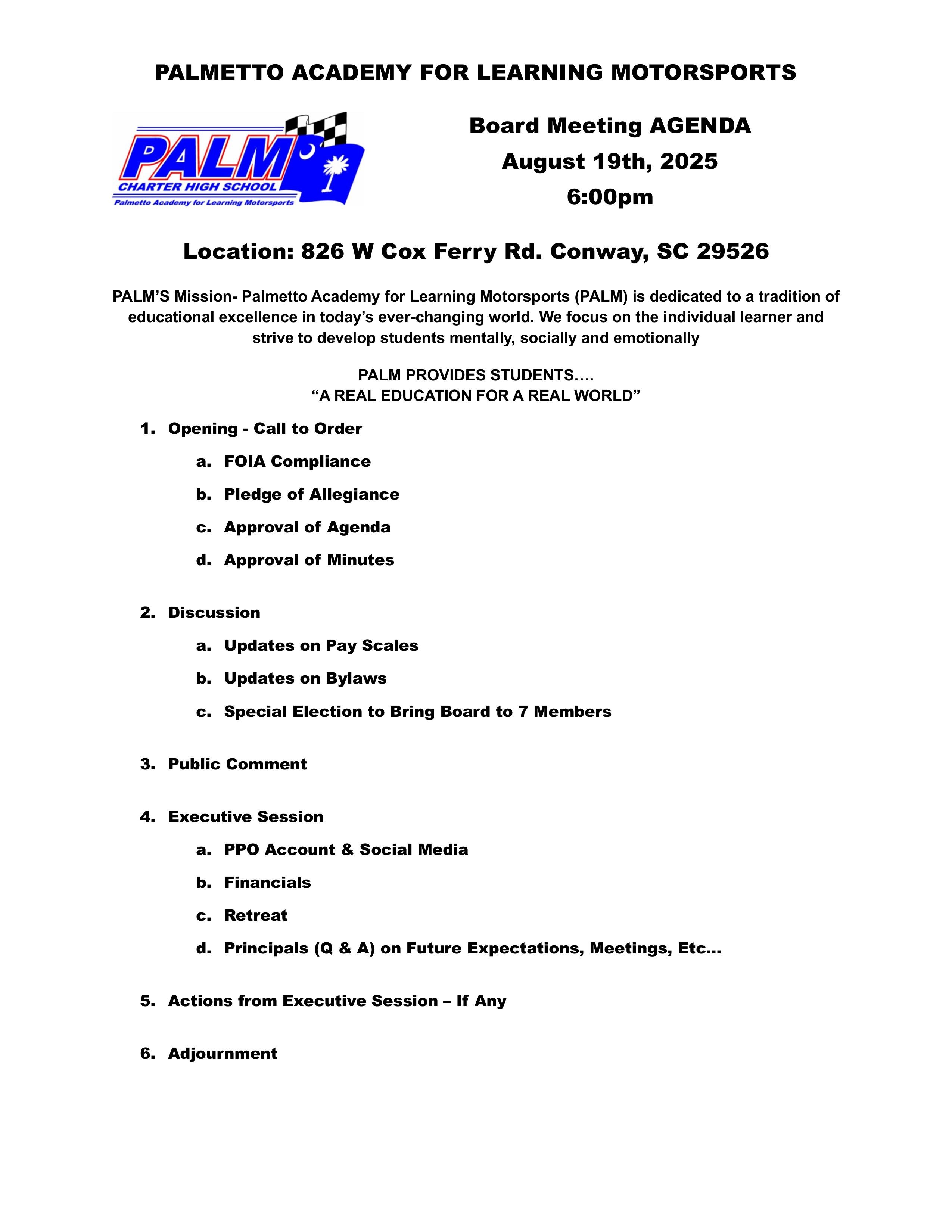August 19  Board Meeting