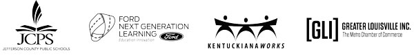 Academies of Louisville corporate partners logos, jefferson county public schools, Ford next generation learning, kentuckianaworks, greater Louisville inc.