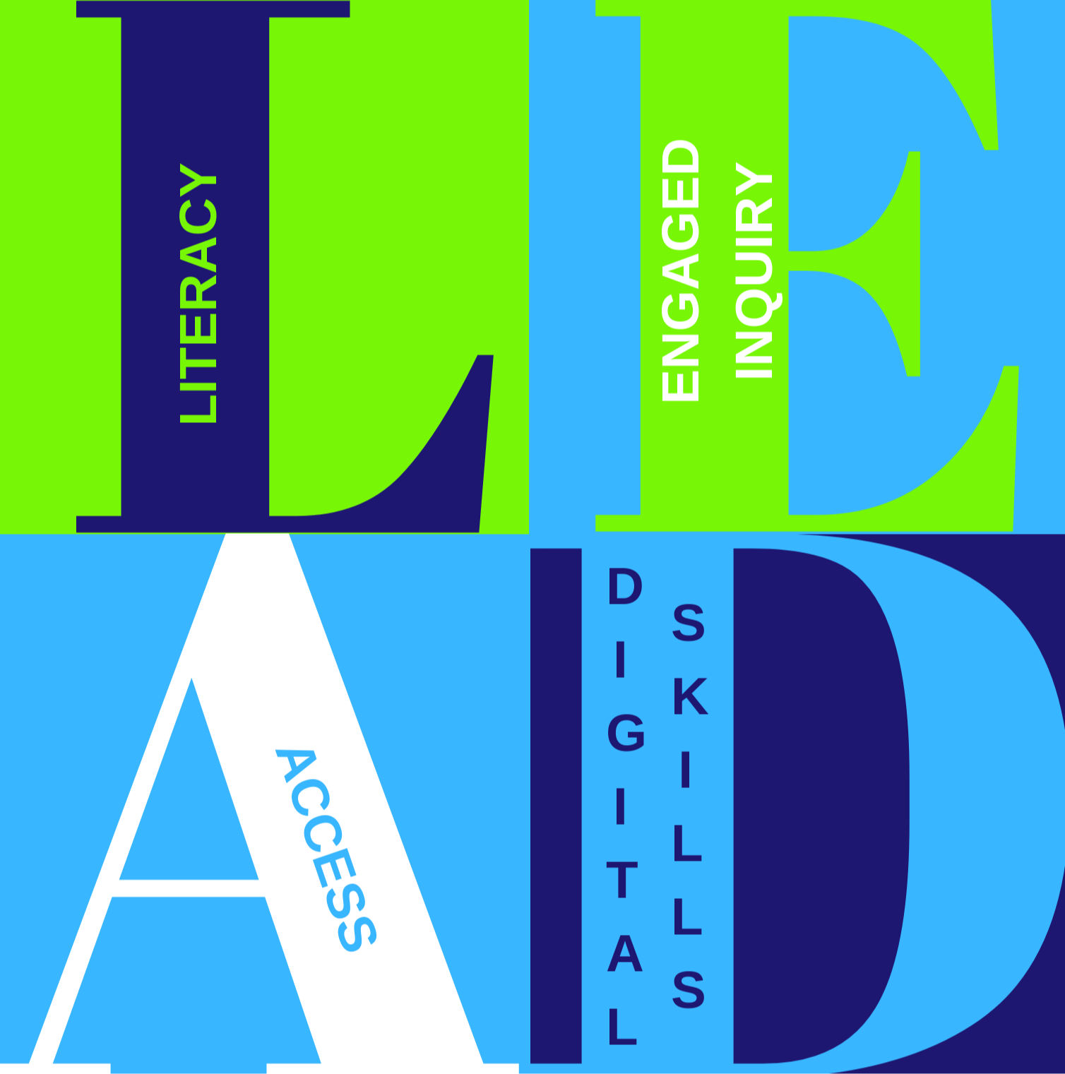 LEAD Logo L=Literacy E=Engaged Inquiry A=Access D=Digital Skills