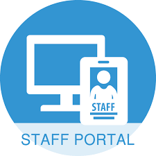 Computer screen and staff badge