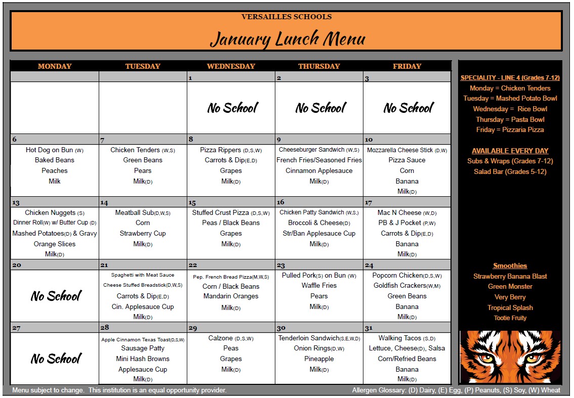 January Lunch Menu