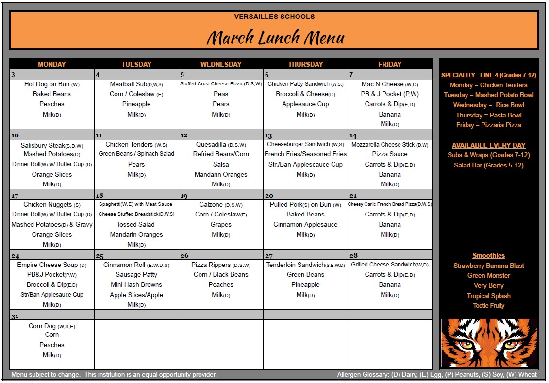 March Lunch Menu