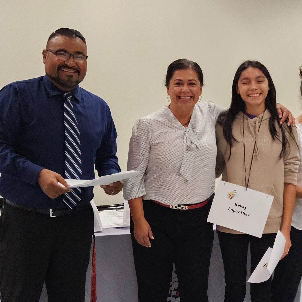 Spelling Bee participant with Admin team