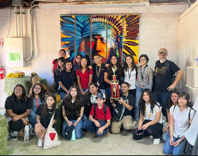 Best of show art piece and students pictured at  Sonoita County Fair