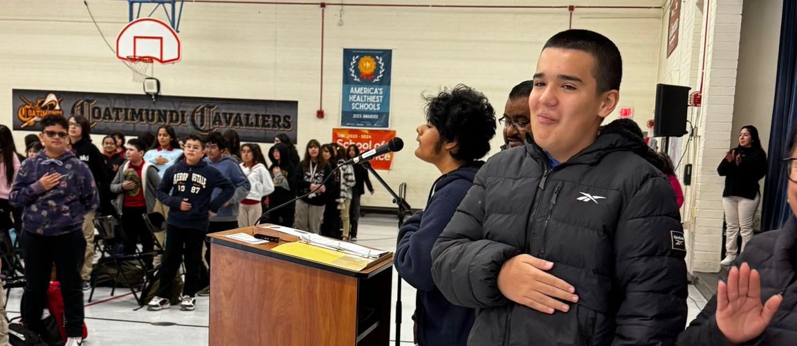 Leading the Pledge during Honors Assemblies