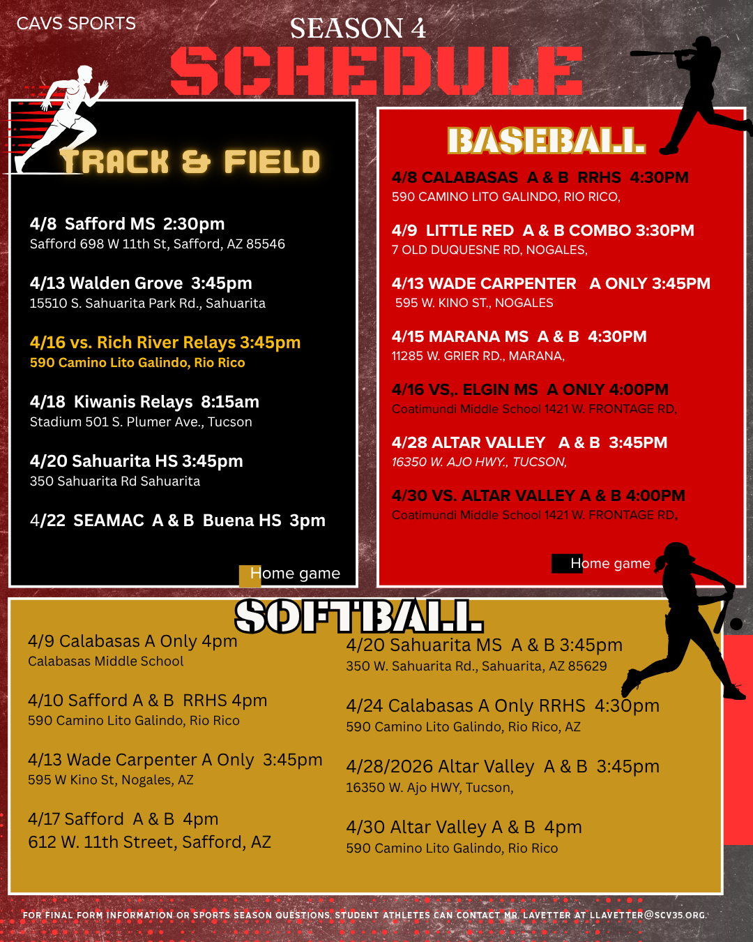 season 4 sports schedule 