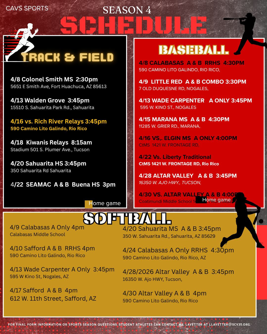 season 4 sports schedule 