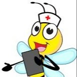 Bee dressed up as a nurse holding a clipboard