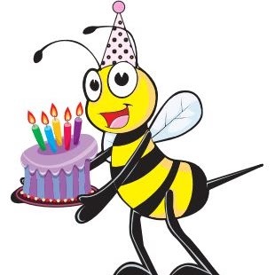 Bee holding a birthday cake