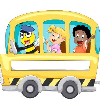 Bee driving students in a bus