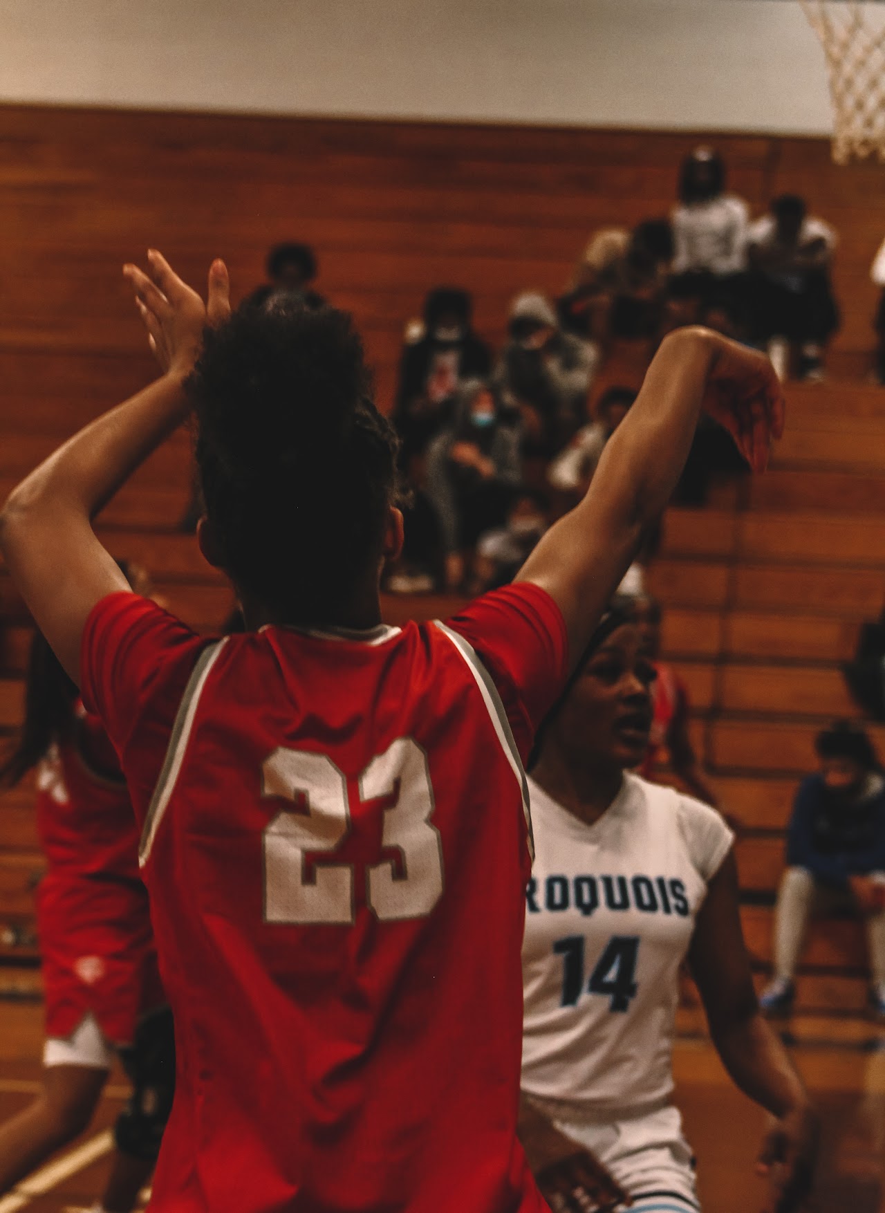 basketball player throwing the ball into the basket