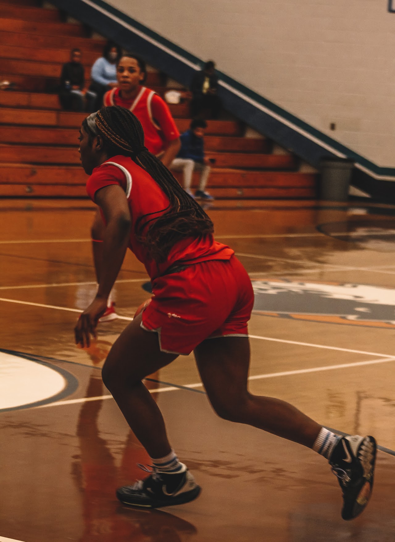 basketball player crouched down