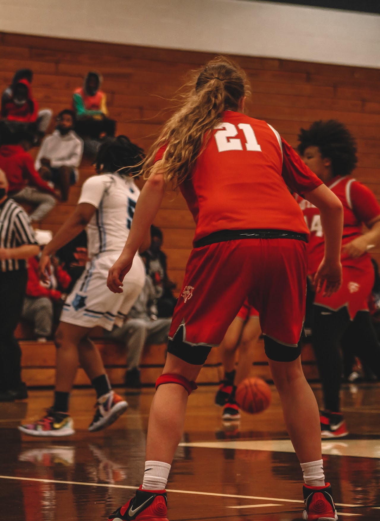 basketball player from behind and crouched down