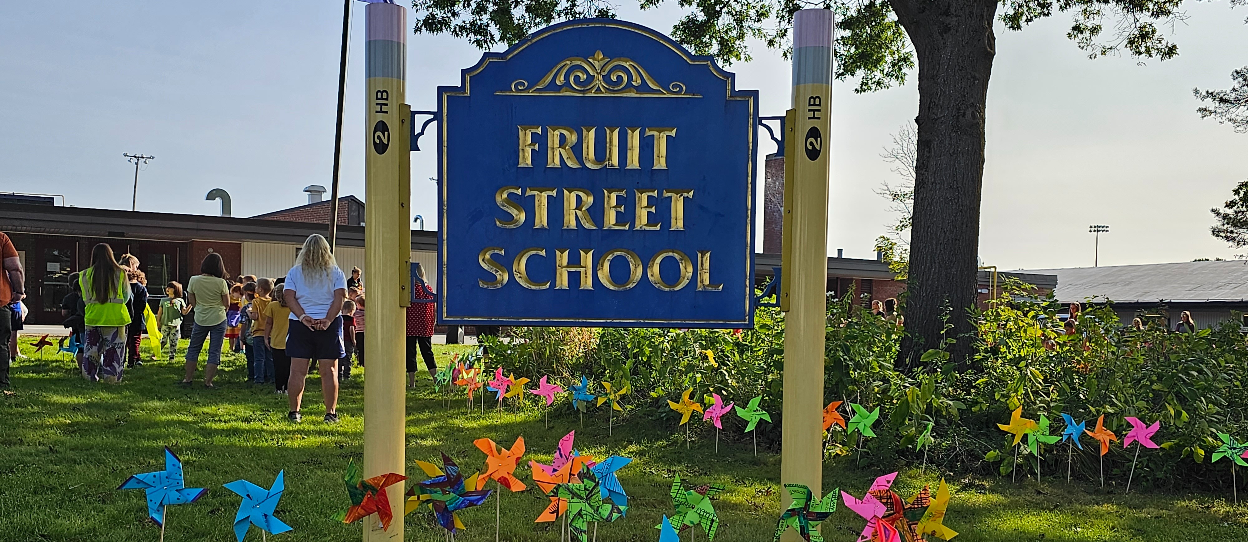 Fruit Street Sign with pinwheels for peace