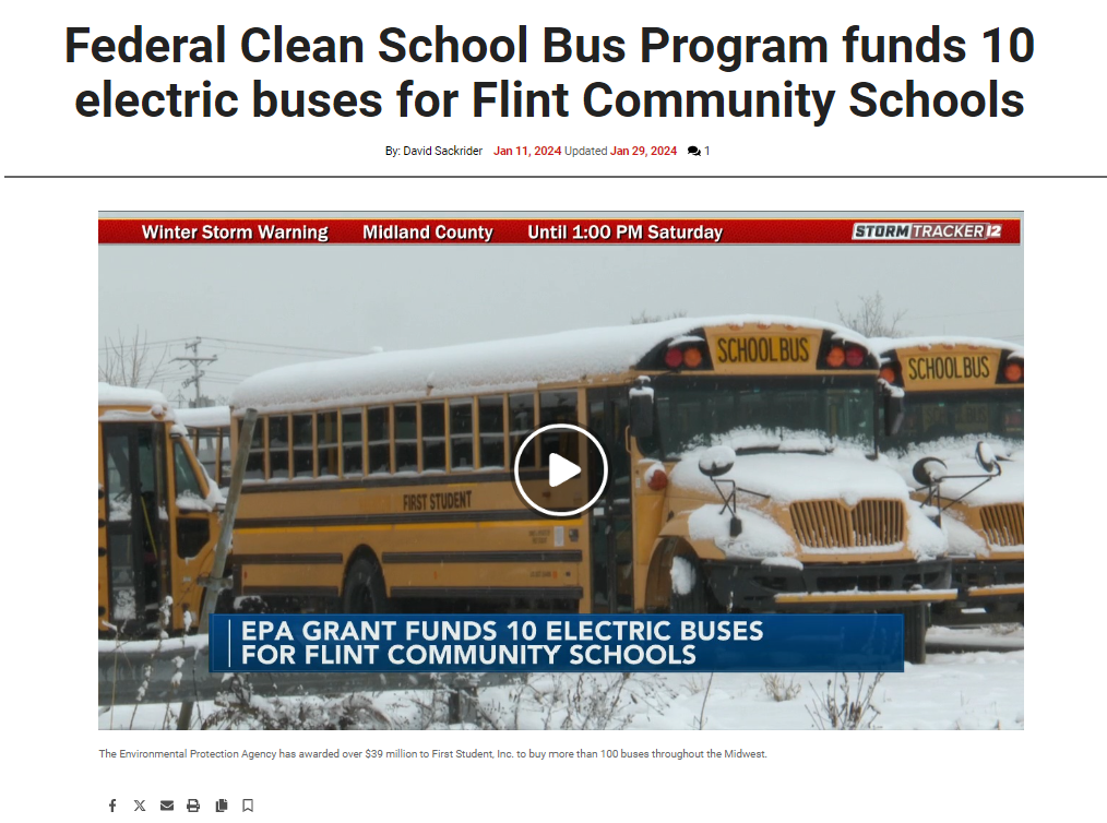 Federal Clean School Bus Program funds 10 electric buses for Flint Community Schools