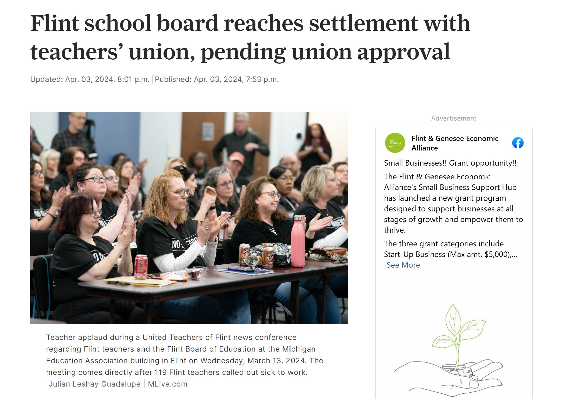 Flint school board reaches settlement with teachers’ union, pending union approval