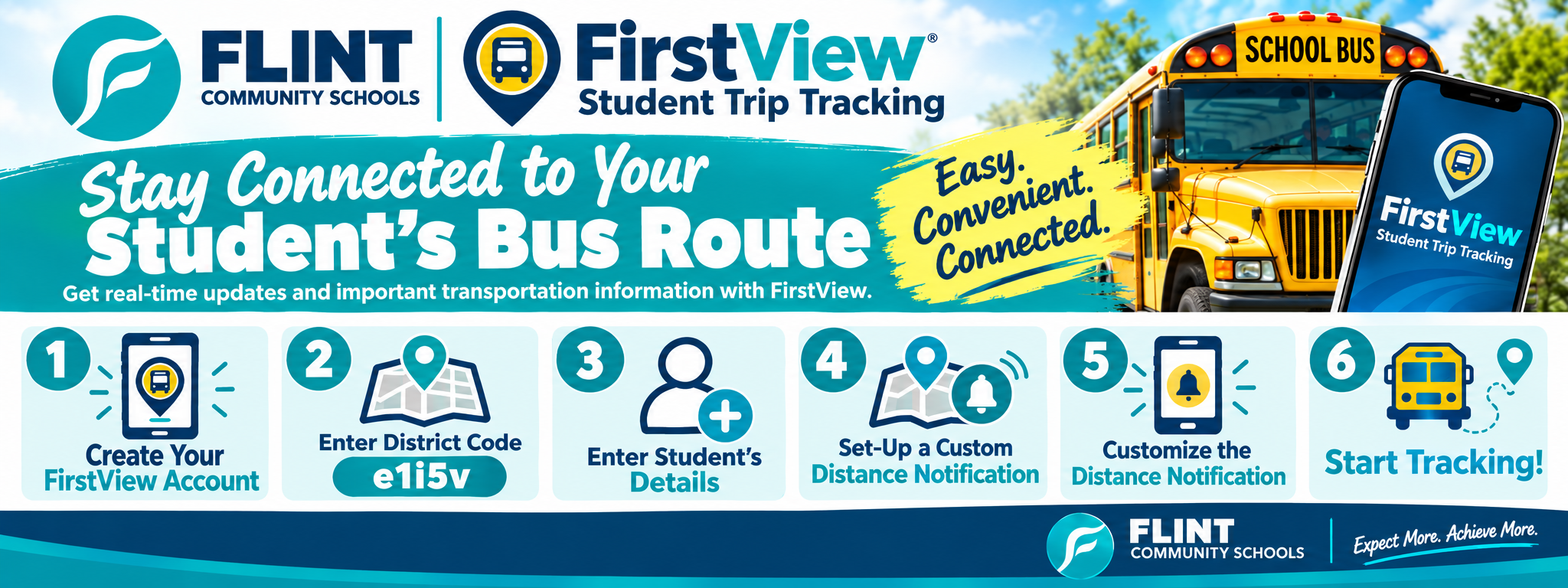 FirstView Bus App Graphic for Flint Community Schools