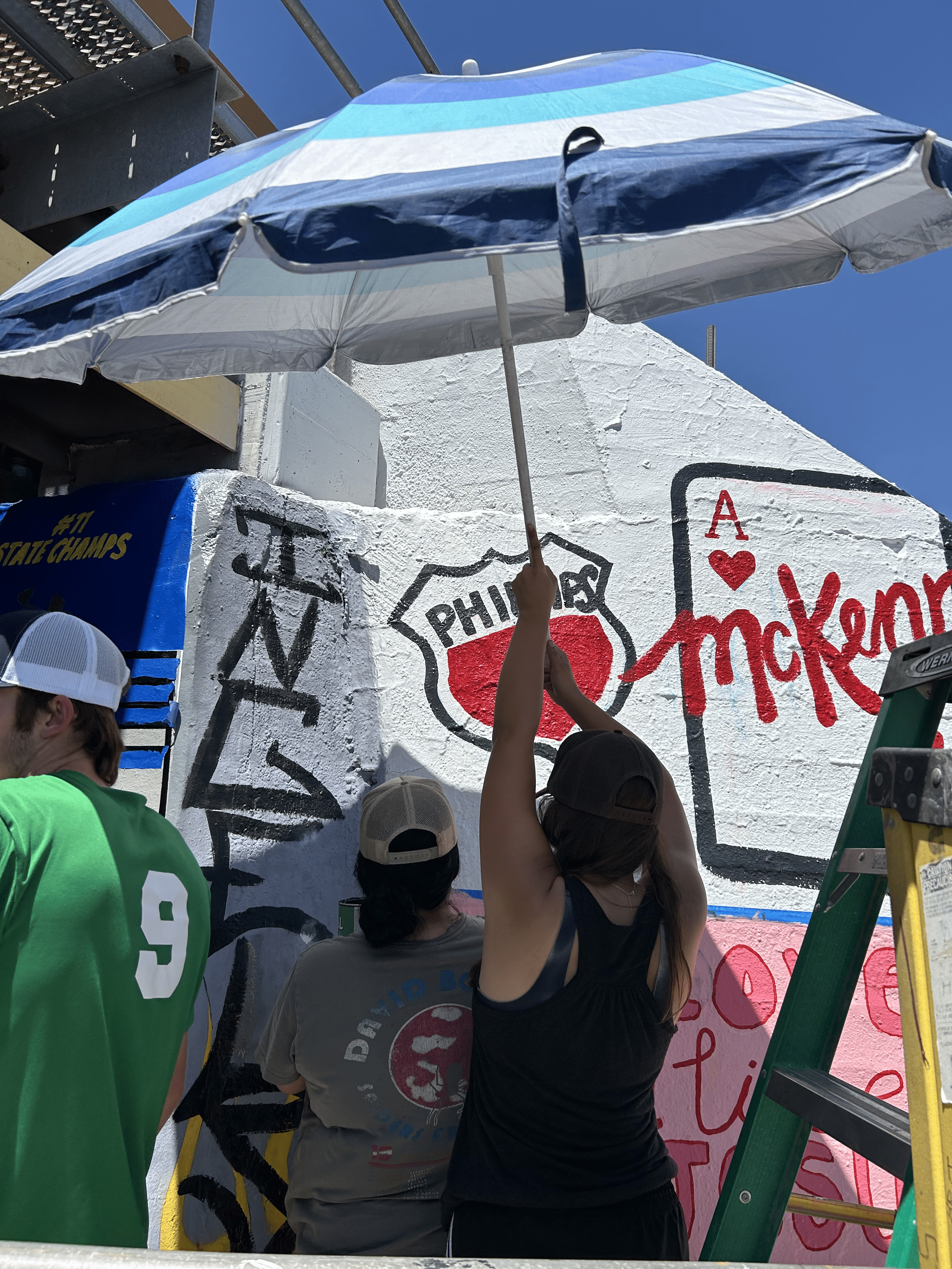 Students painting underpass.