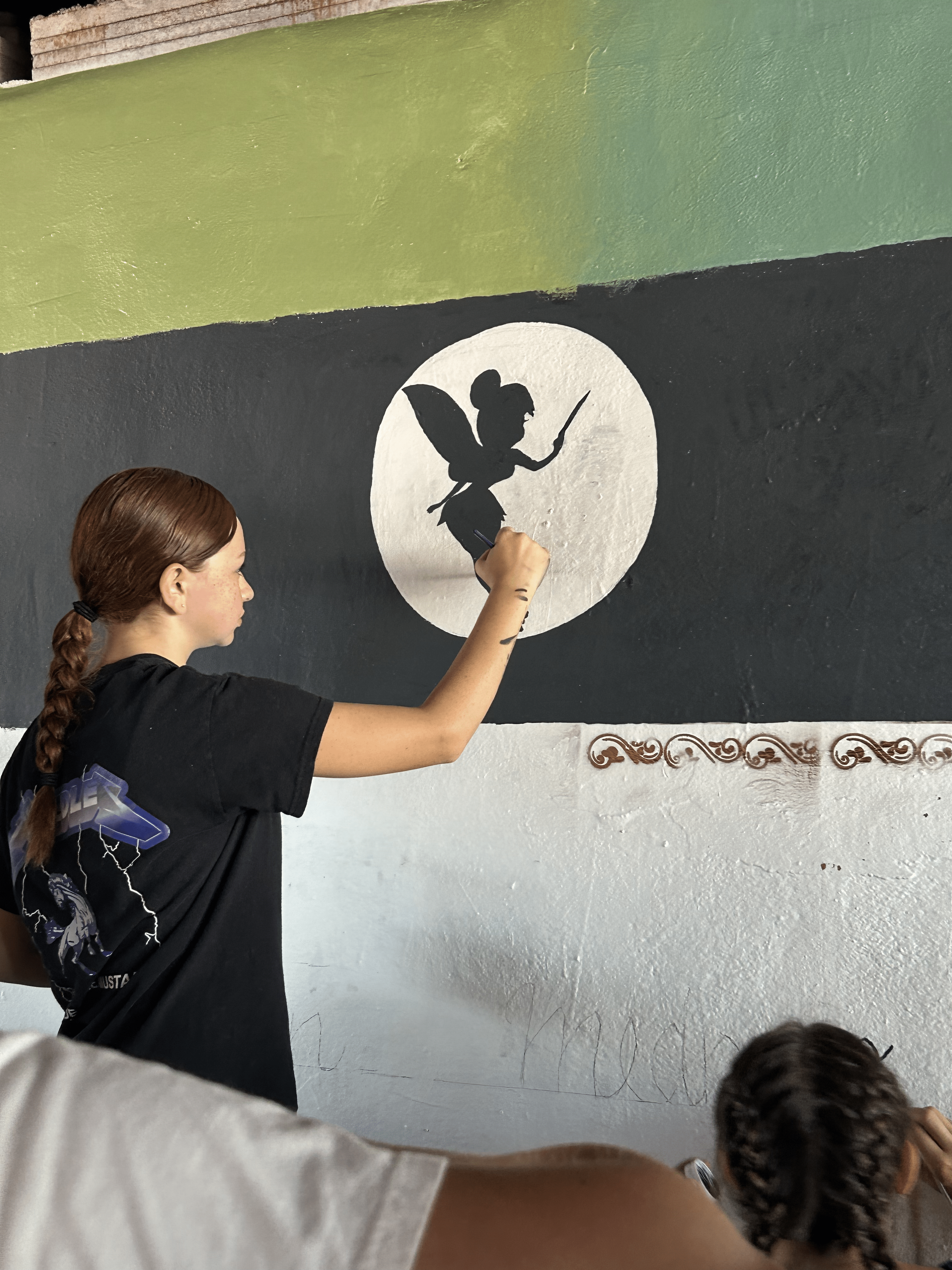 Students painting underpass.