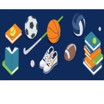A diverse collection of sports and educational items, arranged in a visually appealing manner.