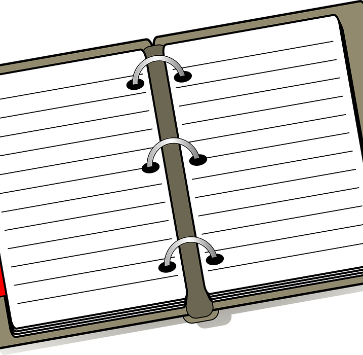 This is an image of a wire-bound notebook with a blank page, featuring three visible rings and a red spine. The book appears to be closed, displaying the inner side of the cover, which is white and has no text or marks on it.