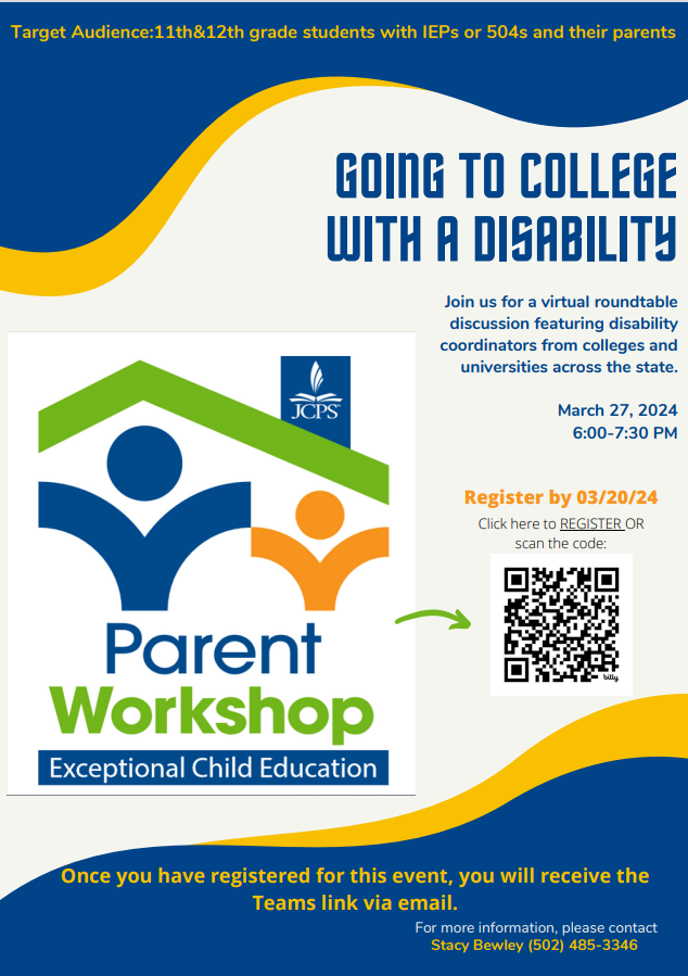 Advertisement for a Parent Workshop at an IEP school, promoting accessibility and exceptional special education for students with disabilities.
