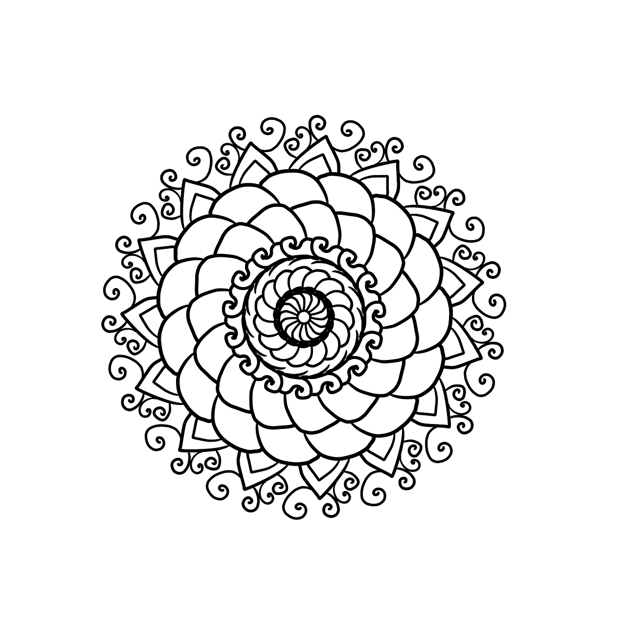 An intricate mandala-style design in black and white.