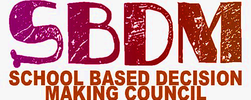 The image shows a graphic with the acronym "SBDM" which stands for School-Based Decision Making Council, indicating the photo likely represents an educational institution's governing body focused on making decisions related to school operations.
