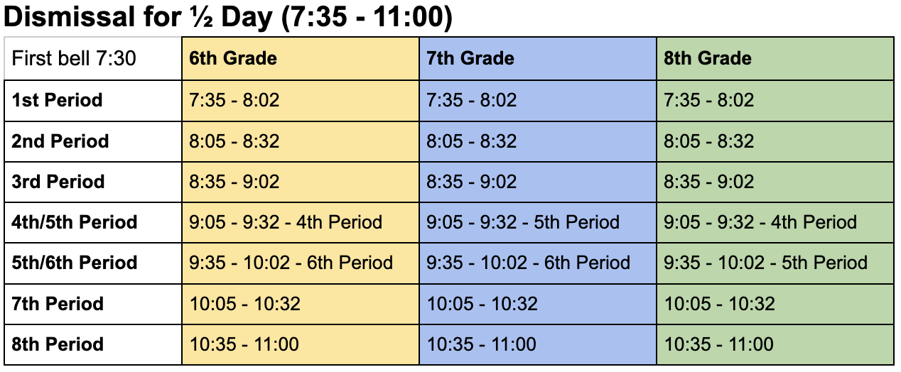 11 AM Early Dismissal