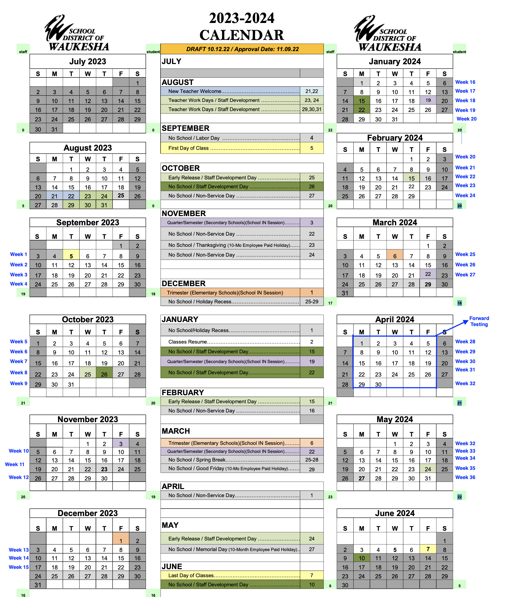 Elementary Family Calendar